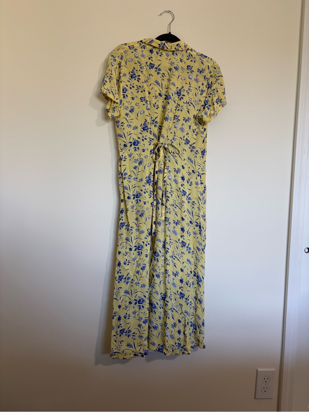 Vintage 90a April Cornell Yellow Maxi Dress with Blue Floral Print - Picture 10 of 13